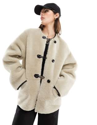 Mango shearling jacket in beige-Neutral