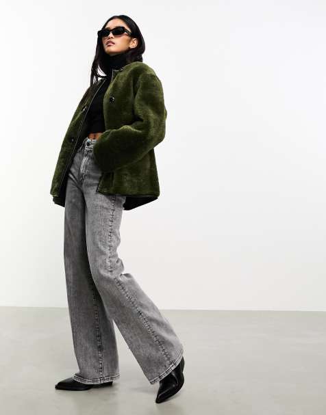Mango shearling jacket in green - view 1