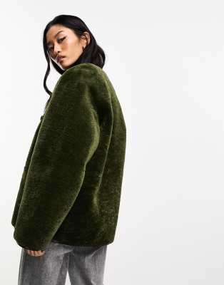 Mango faux outlet fur coat green