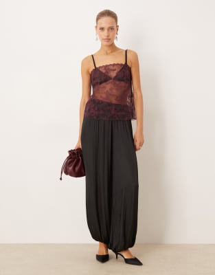 Mango Sheer Embroidered Cami Top In Brown