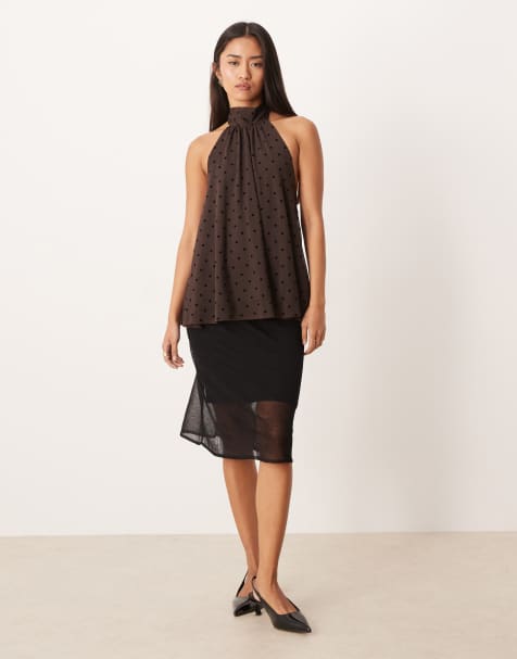 Mango sheer knee length skirt with slip in black