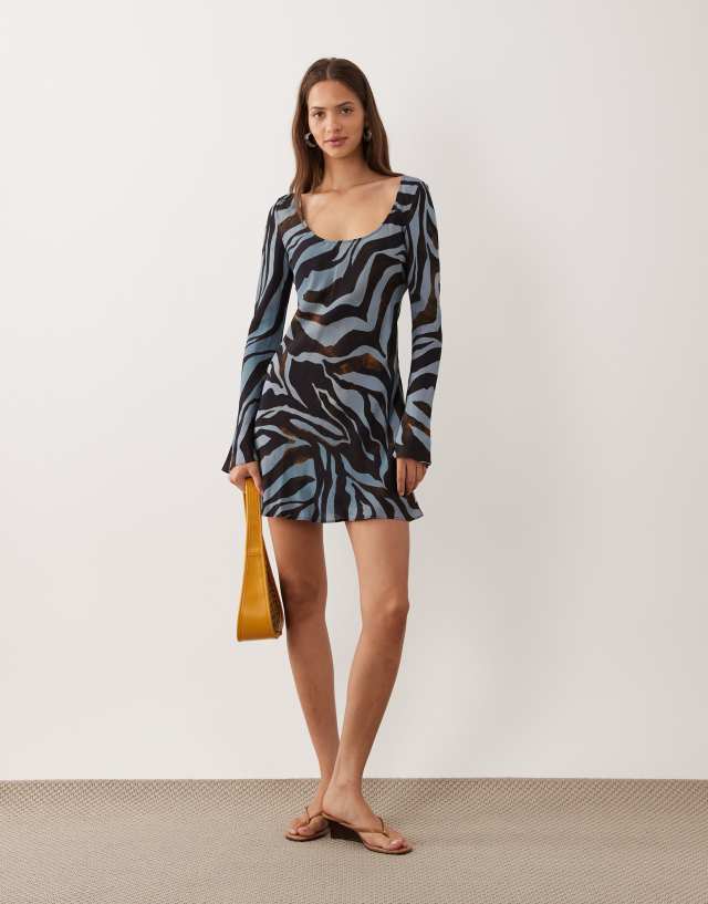 blue and white zebra print dress Mango sheer long sleeve mini in Shirt dress