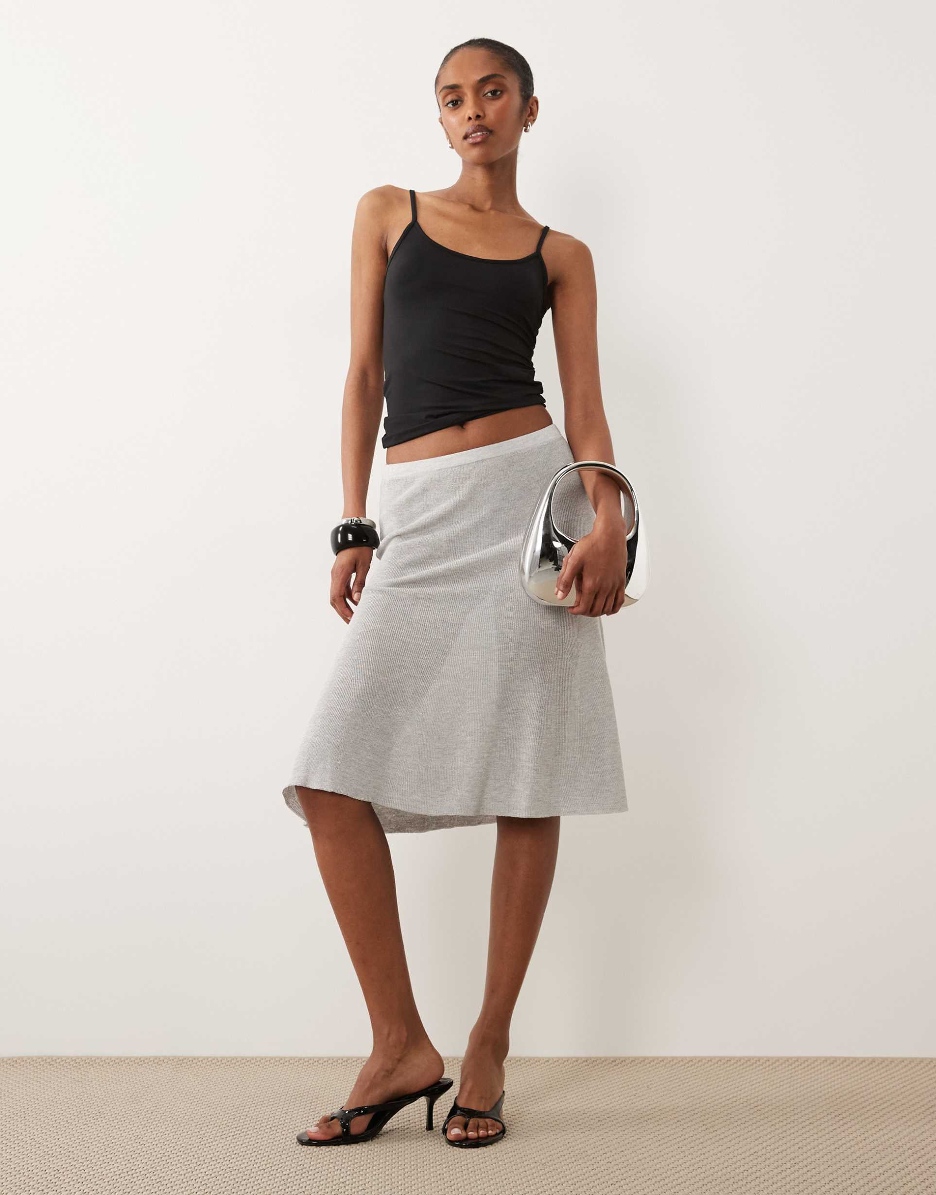 mango sheer midi skirt in gray
