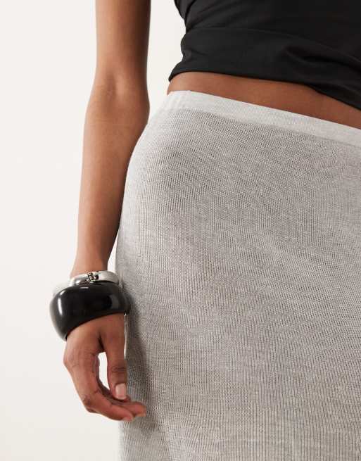 Mango sheer midi skirt in grey, 4 of 5