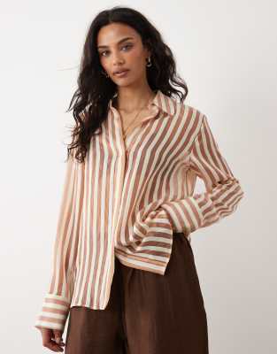Mango Sheer Oversized Shirt In Brown