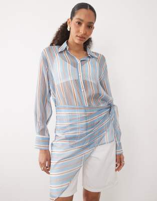 Mango Sheer Shirt In Blue