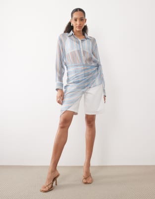 Mango Sheer Shirt In Blue