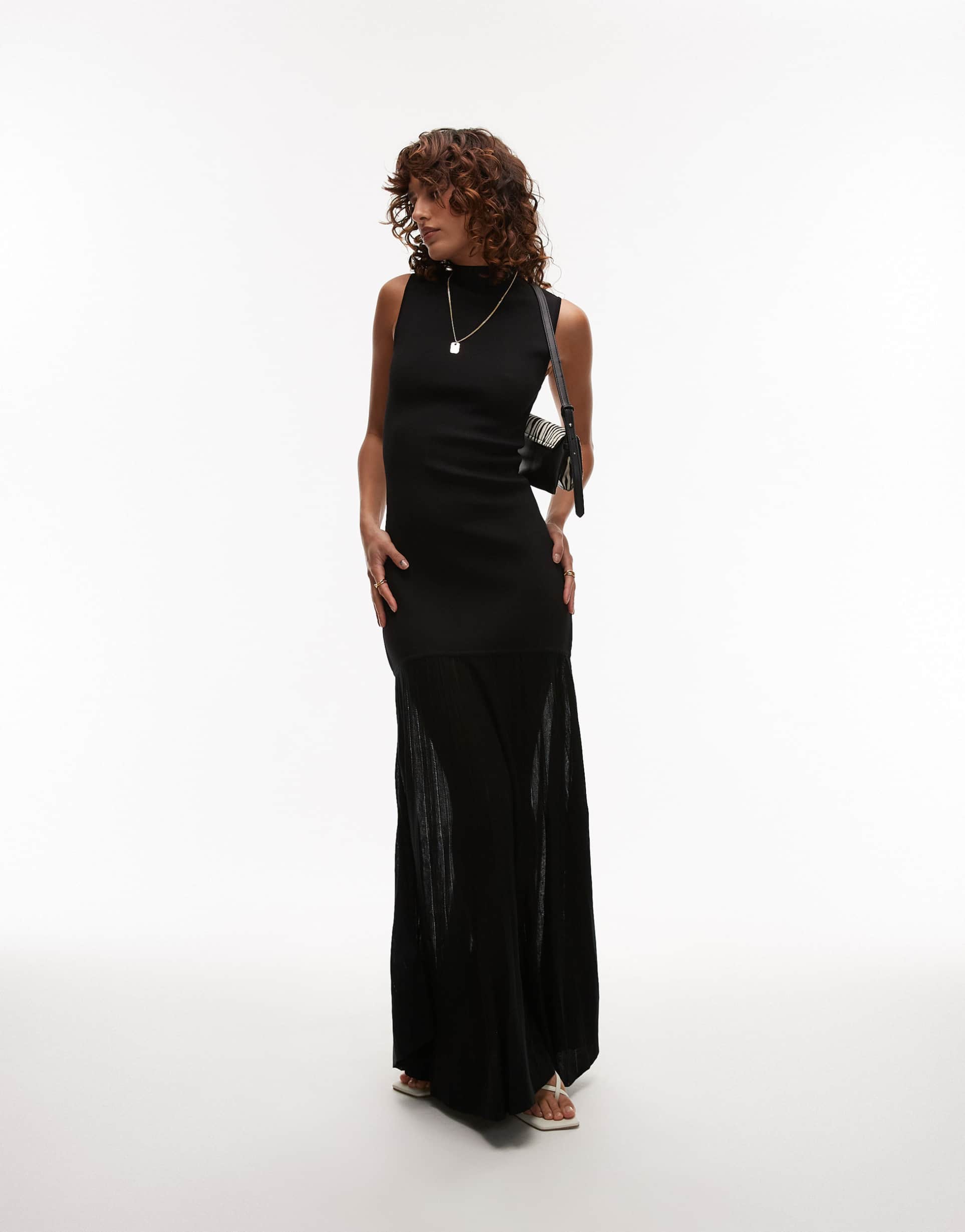 mango sheer skirt sleeveless maxi dress in black
