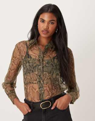 sheer snake print shirt in gray