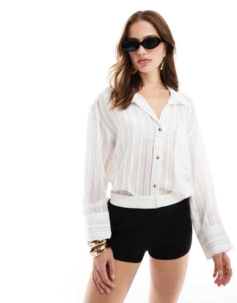 Mango sheer stripe shirt in white - view 1