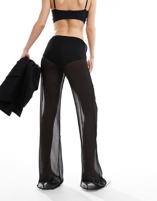 Mango sheer trousers with built in mini short in black