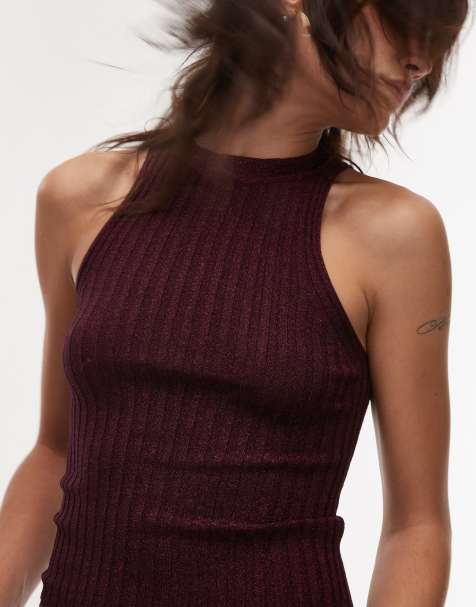 Mango shimmer knit sleeveless top in burgundy - view 1