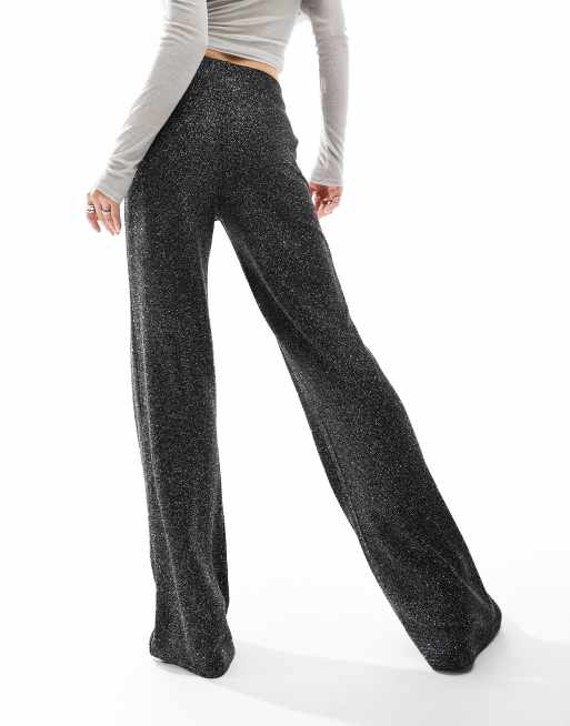 Mango shimmer wide leg trousers in black ASOS