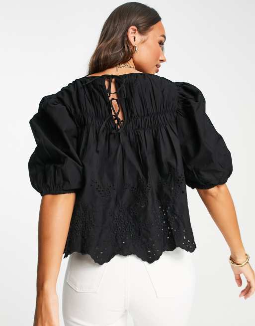 Mango shirred blouse in black | ASOS