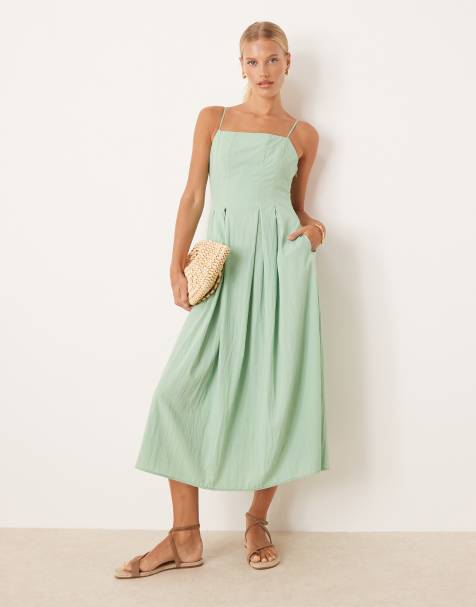 Mango shirred bodice midi dress in mint green - view 1