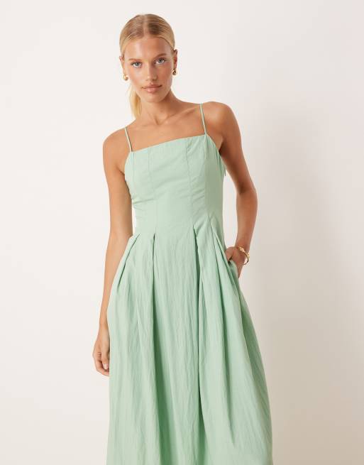 Mango shirred bodice midi dress in mint green | ASOS