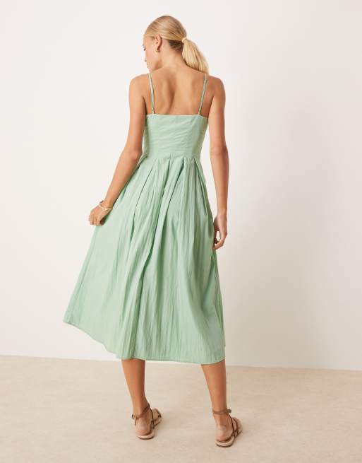Mango shirred bodice midi dress in mint green | ASOS