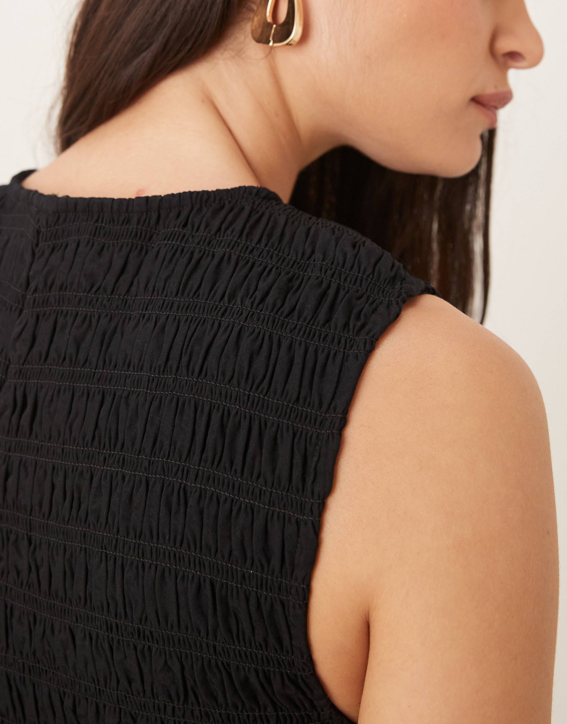 mango shirred body dropped waist midi dress in black
