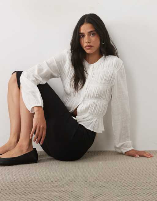 Mango shirred detail shirt in white , 2 of 4