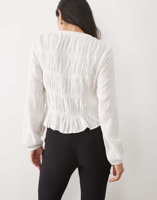 Mango shirred detail shirt in white , 3 of 4