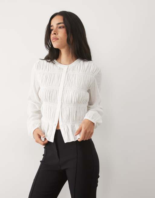 Mango shirred detail shirt in white , 4 of 4