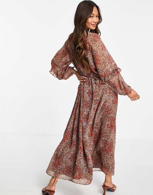 Mango shirred maxi dress in floral