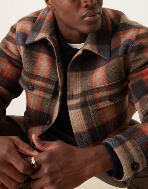Mango shirt detail checkered shacket in navy, 3 of 4