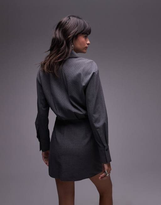 Mango shirt detail mini dress in gray