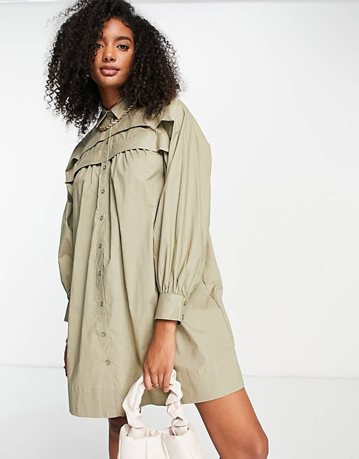Dresses Mango shirt dress with button front detail in khaki 