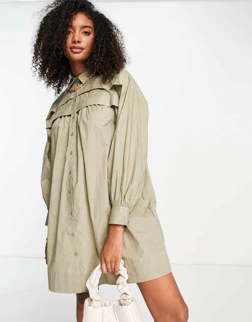 Khaki button front store dress