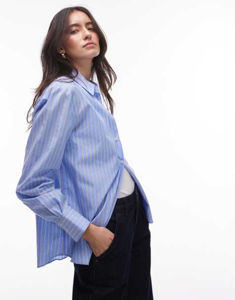Mango shirt in light blue and brown stripe - view 1