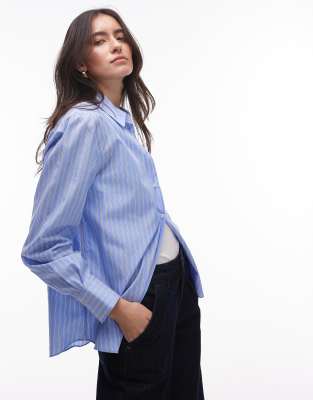mango shirt in light blue and brown stripe