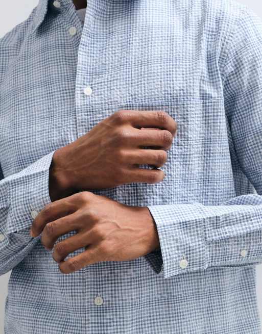 Mango shirt in navy check print, 3 of 5