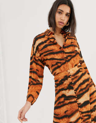 Mango shirt in tiger print-Orange