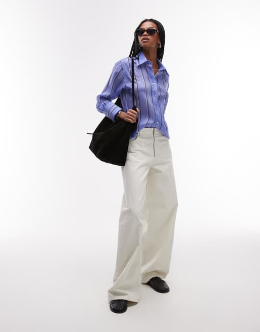 Mango shirt with asymetric button detail in blue stripe , 4 of 4