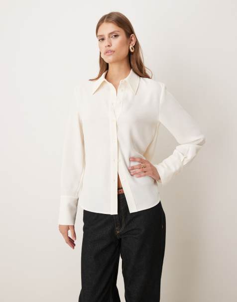 Mango shirt with gold-tone button in cream - view 1
