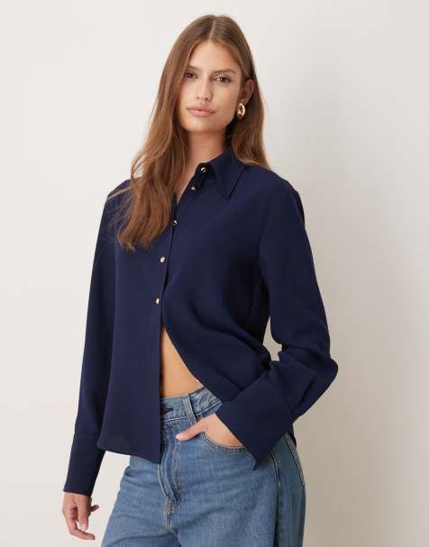 Mango shirt with gold-tone buttons in navy - view 1