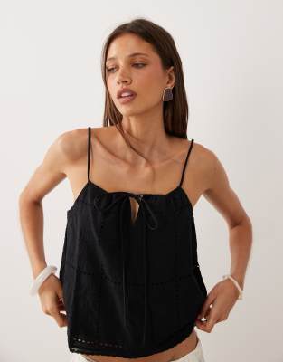 Mango Shola Embroidered Cami Top Co-ord In Black
