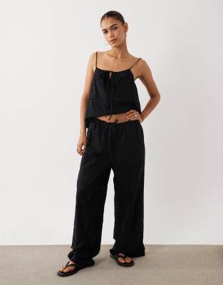 Mango Shola embroidered trouser co-ord in black