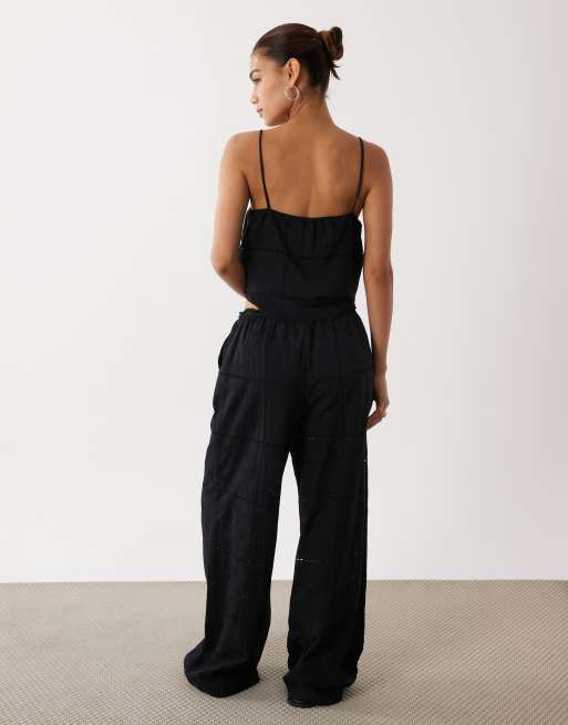 Mango - Shola - Geborduurde broek in zwart, deel van co-ord set, 5 van 5