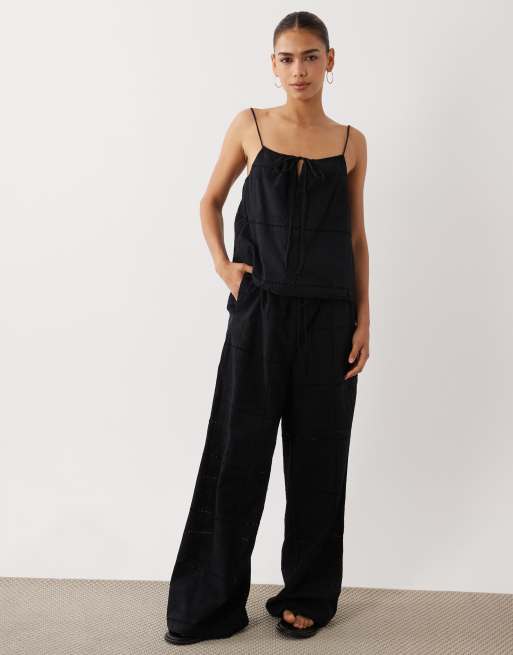 Mango - Shola - Geborduurde camitop in zwart, deel van co-ord set, 2 van 4