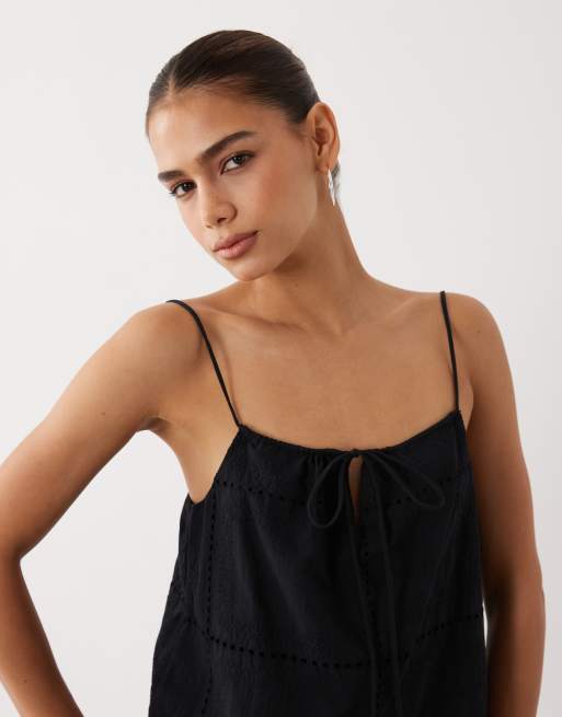 Mango - Shola - Geborduurde camitop in zwart, deel van co-ord set, 3 van 4