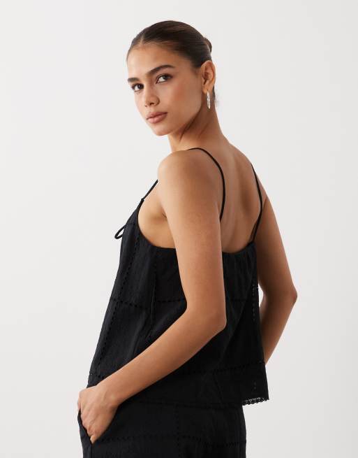 Mango - Shola - Geborduurde camitop in zwart, deel van co-ord set, 4 van 4