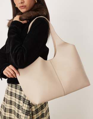 Mango - Shopper aus Kunstleder in Hellbeige-Neutral