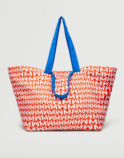 Mango – Shopper in Orange mit Logodetail und Trageriemen in Kontrastfarbe