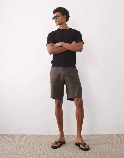 Mango - Short ajusté en lin - Marron foncé - view 1