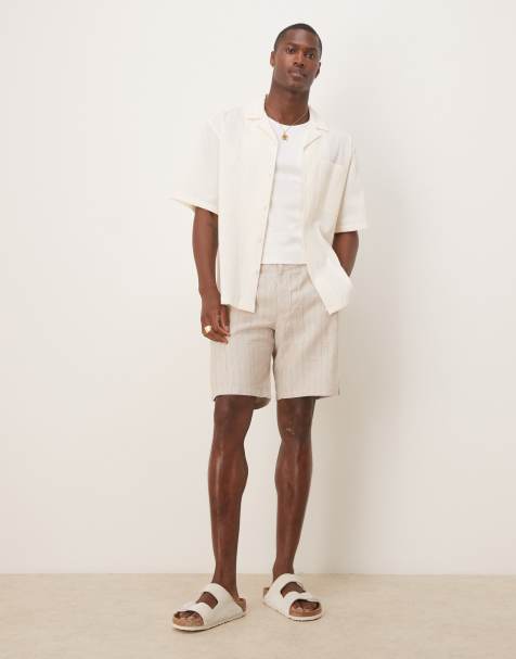 Mango - Short ajusté rayé en lin mélangé - Beige - view 1