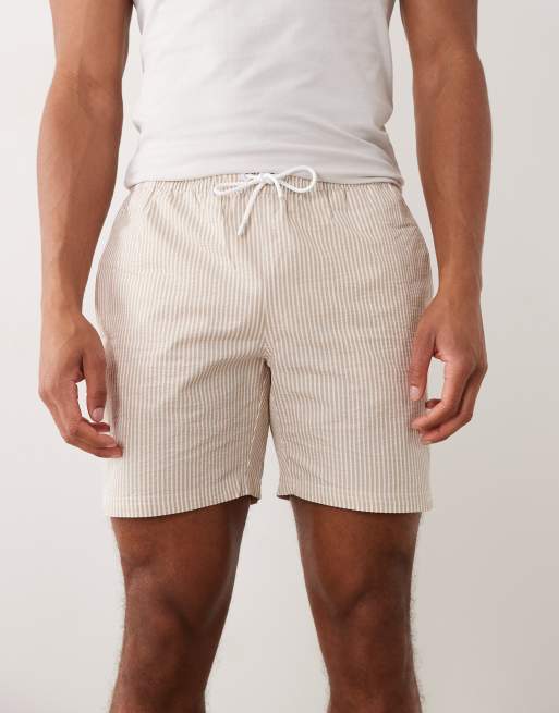 Mango - Short coupe classique en crépon à rayures - Écru, 4 de 5