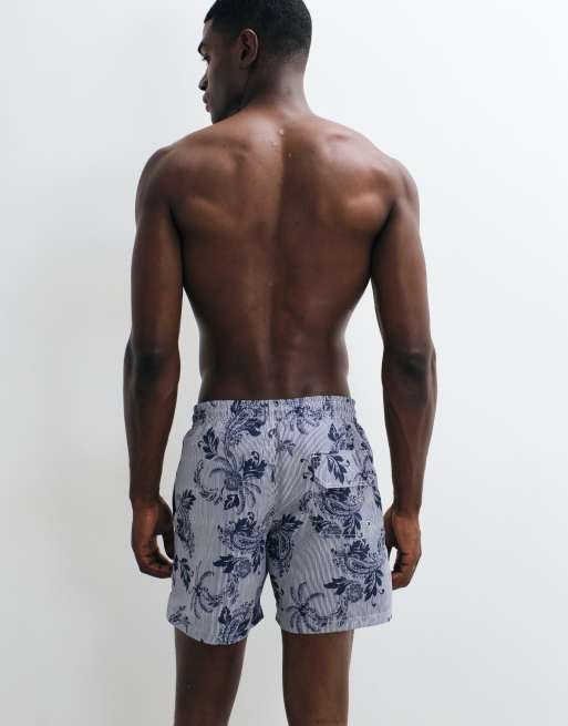 Mango - Short de bain rayé à imprimé fleurs - Bleu marine, 4 de 5