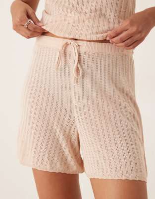 Mango - Short de pyjama d'ensemble en tissu côtelé - Rose pastel